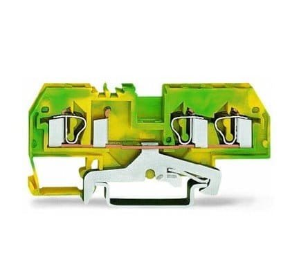 281-687, BORNERA DE PASO 4MM2, SECCION (0.08-4)MM2/(28-12)AWG, CONEX. CAGE CLAMP, VERDE/AMARILLO
