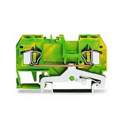 281-907, BORNERA DE PASO 4MM2, SECCION (0.08-4)MM2/(28-12)AWG, CONEX. CAGE CLAMP, VERDE/AMARILLO,