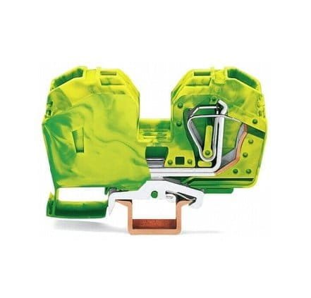 285-637, BORNERA DE PASO 35MM2, SECCION (6-35)MM2/(8-2)AWG, CONEX. CAGE CLAMP, VERDE/AMARILLO