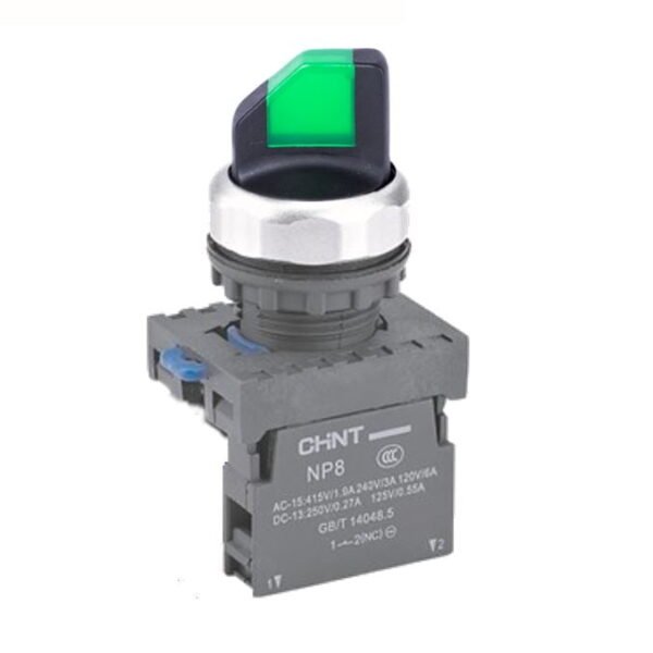 NP8-10XD/213 (110-220VAC), SELECTOR LUMINOSO PLASTICO, 0-1, 2 POSICIONES FIJAS, 1NA, C/ LED VERDE 110-220VAC