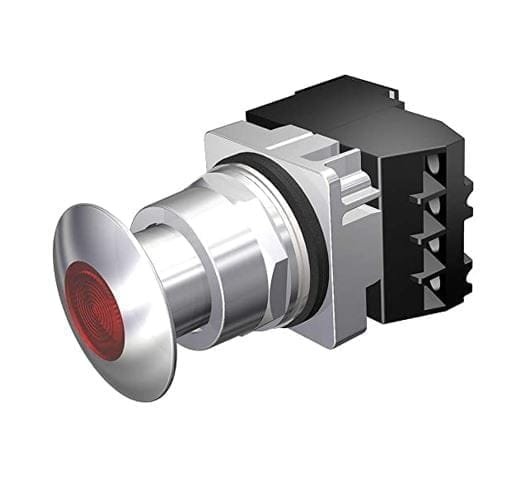 US2:52PP2E2AB, PULSADOR METALICO PARADA DE EMERGENCIA LUMINOSO – LED, PULSAR Y JALAR, 1NA/1NC DIAM. 30.5MM, 120VAC/DC, IP66